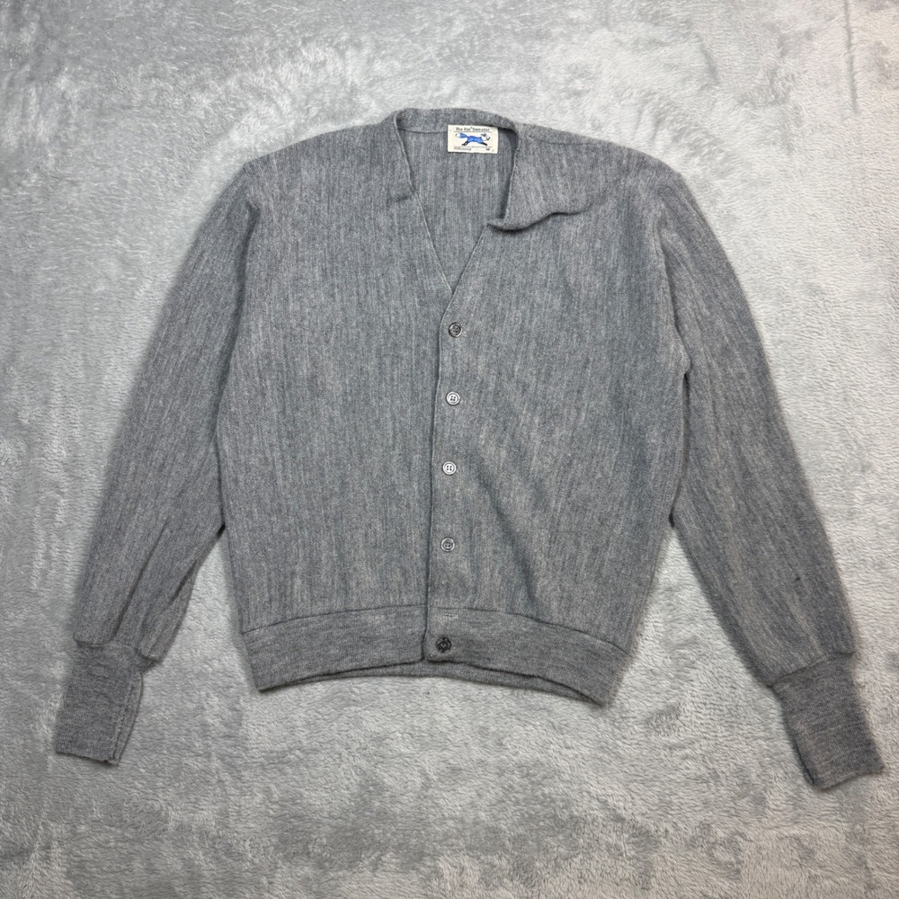 Vintage JCPenney The Fox Sweater Cardigan Mens M Gray Orlon Acrylic Knit 80s